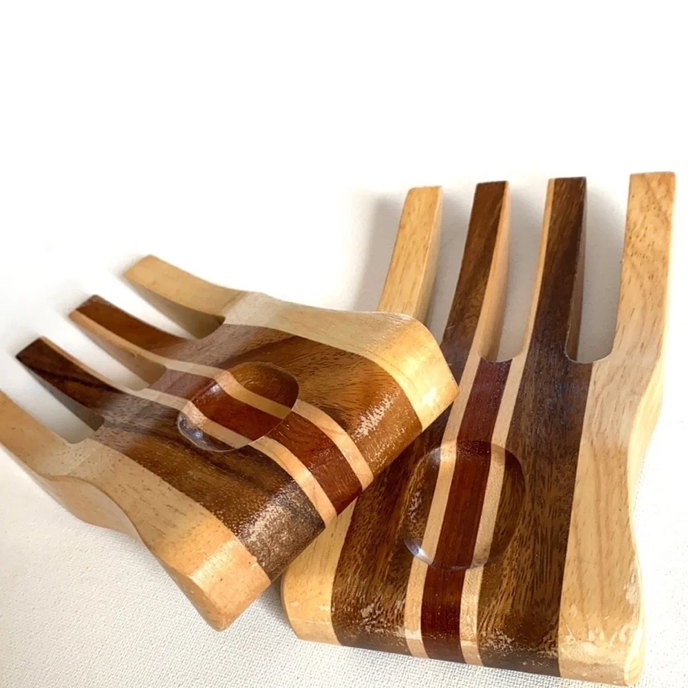 Wooden Salad Forks set, mid century dinner utensils